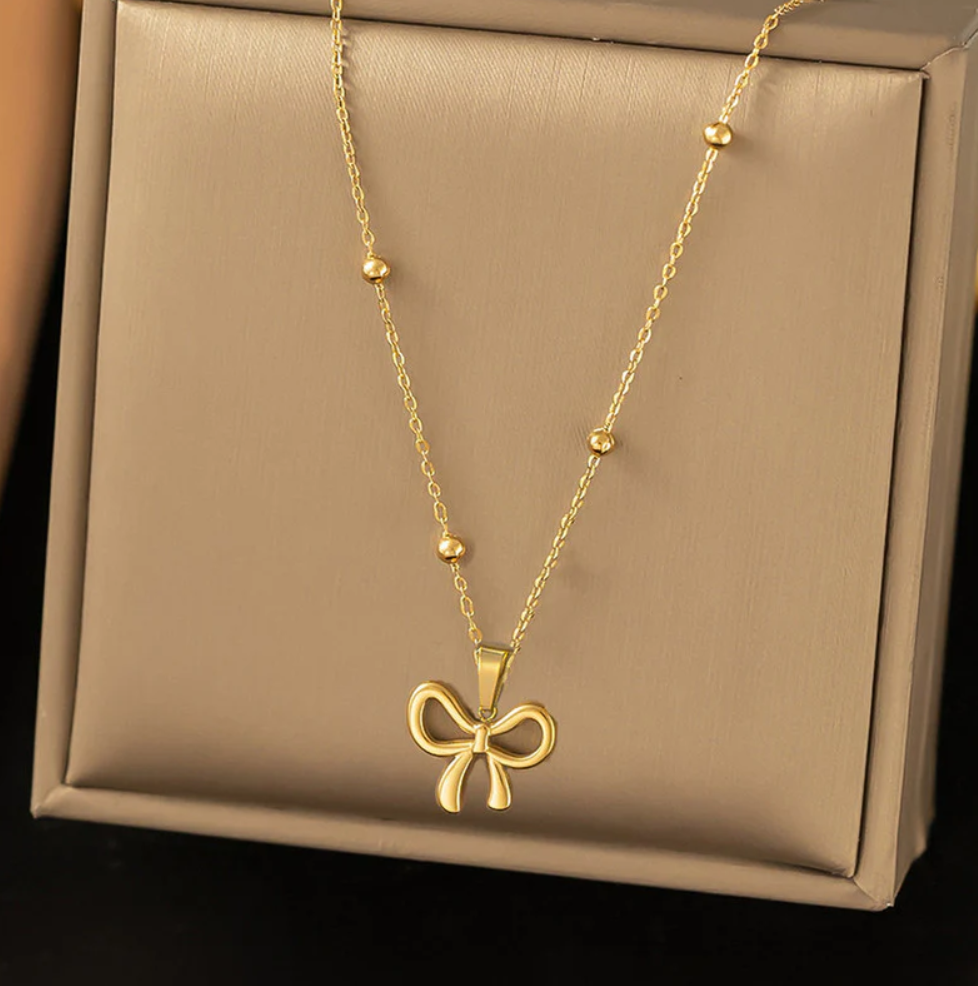 Golden Bow Charm Necklace