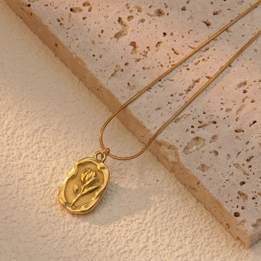 Golden Rose Medallion Necklace