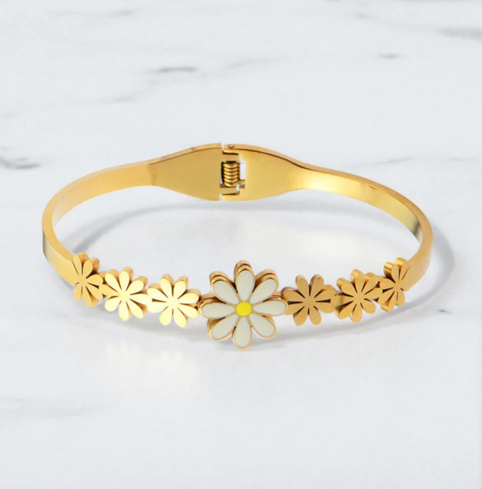 Floral Themed Bangle Style Bracelet