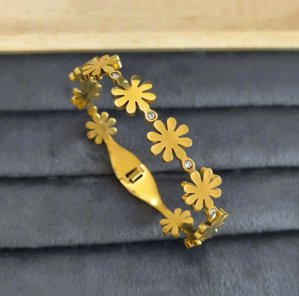 Golden Floral Bangle Style Bracelet