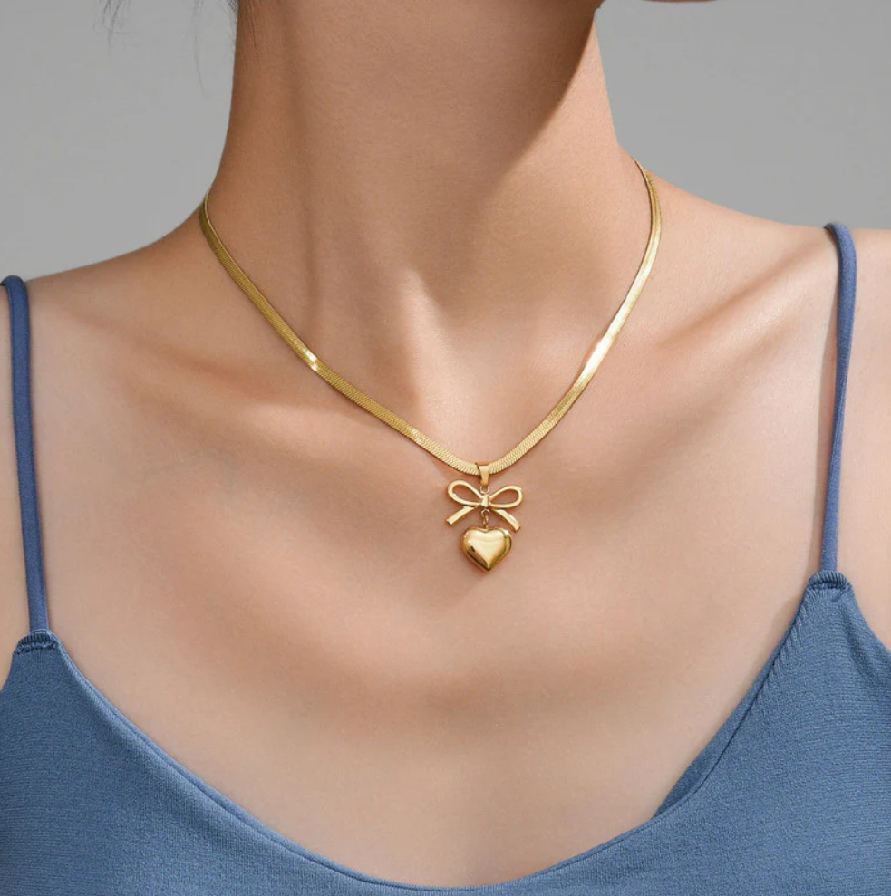 Amour Bow Heart Necklace