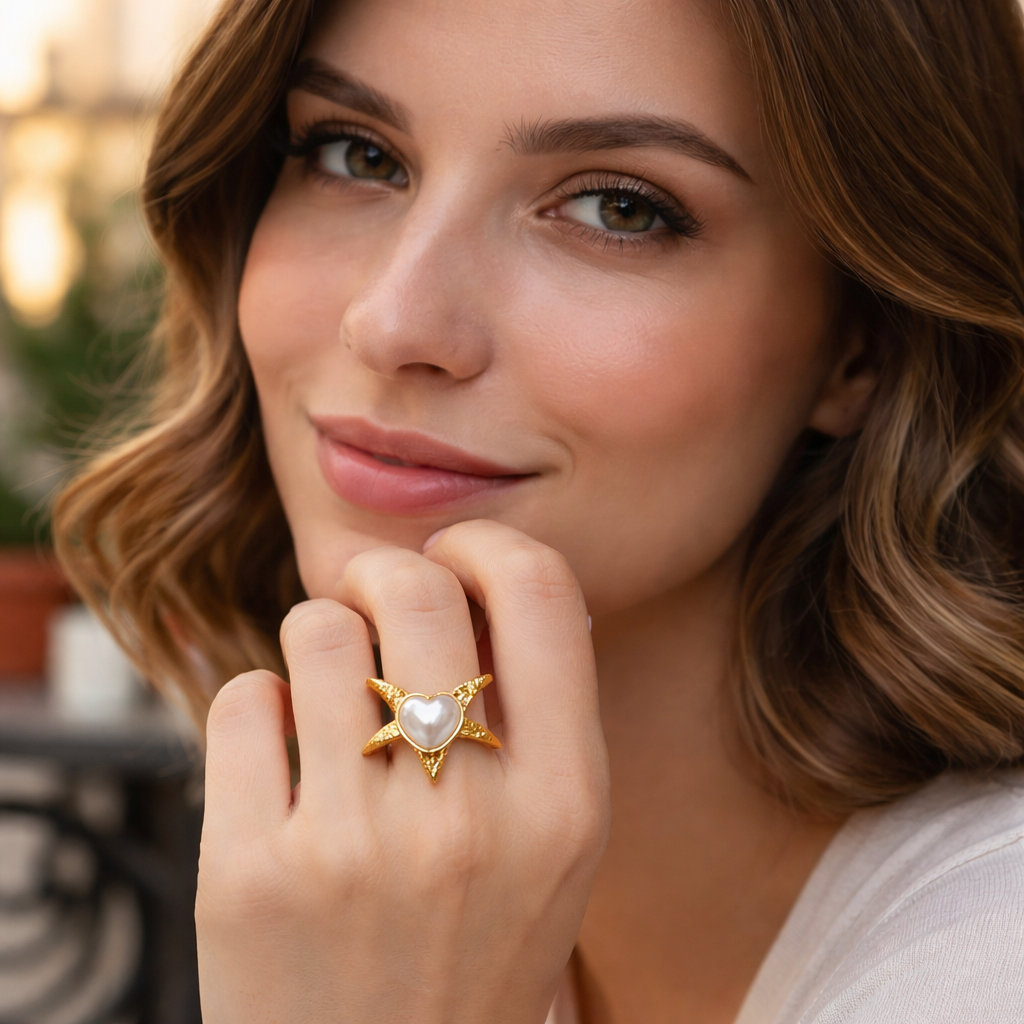 Adjastable Star Heart Ring