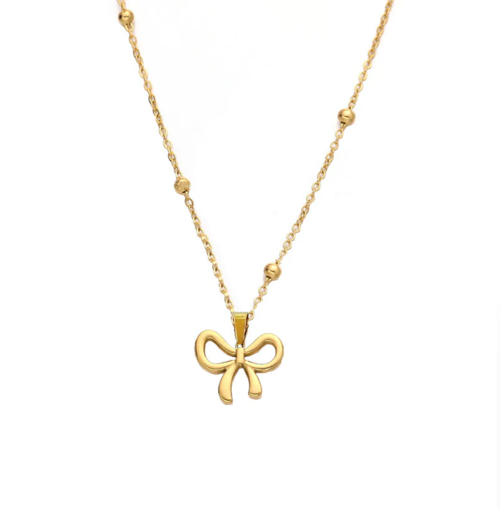 Golden Bow Charm Necklace