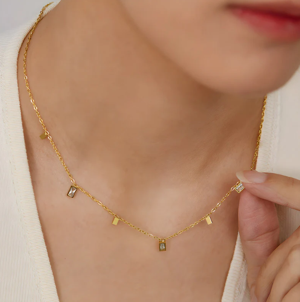 Golden Crystal Drop Necklace