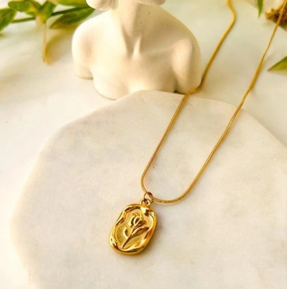 Golden Rose Medallion Necklace