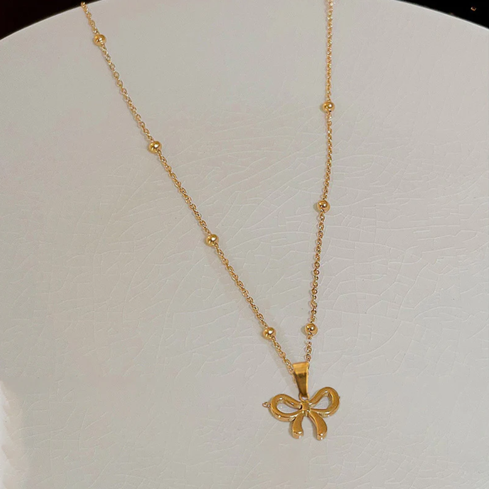 Golden Bow Charm Necklace