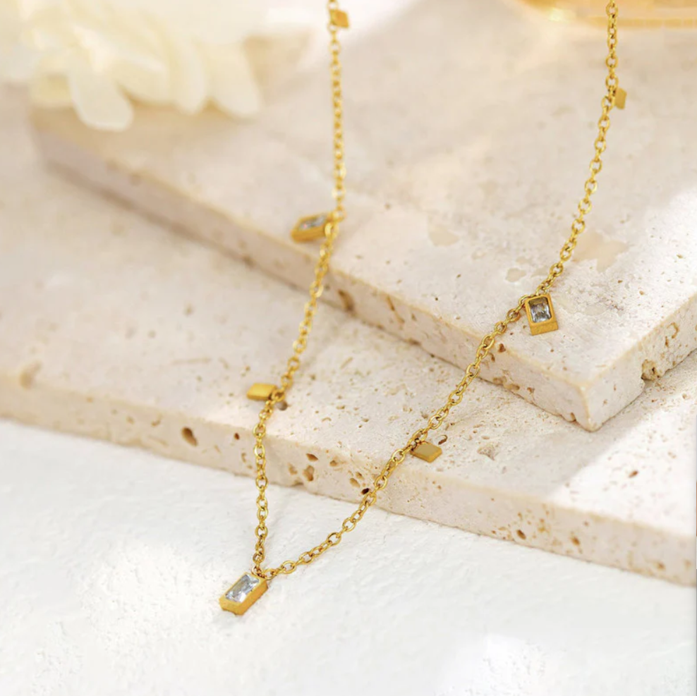 Golden Crystal Drop Necklace