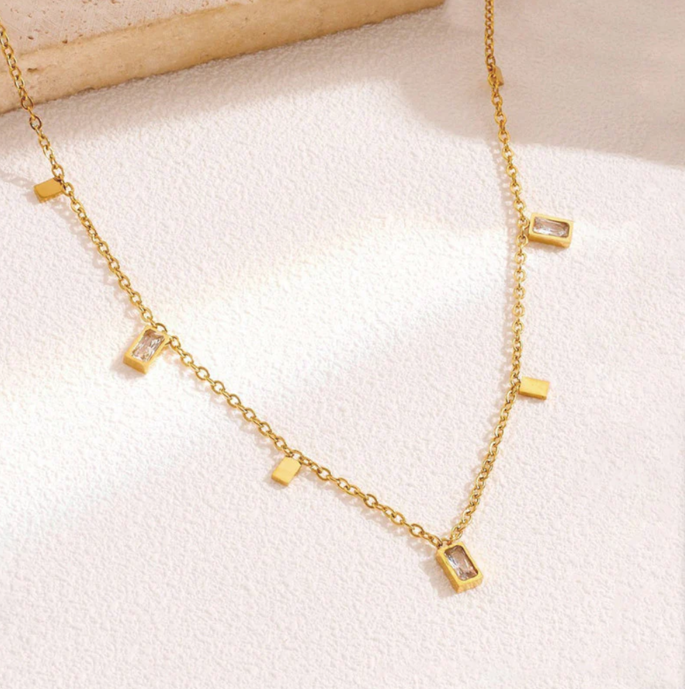 Golden Crystal Drop Necklace