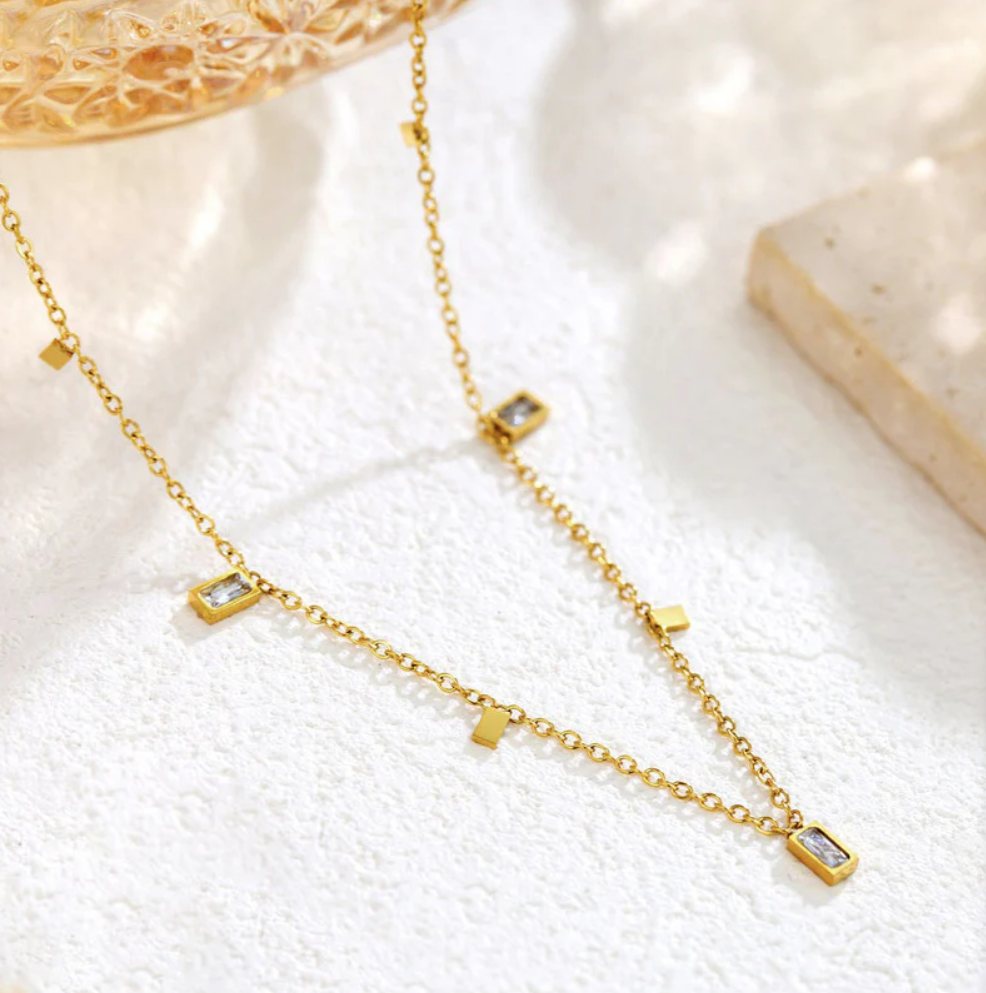 Golden Crystal Drop Necklace
