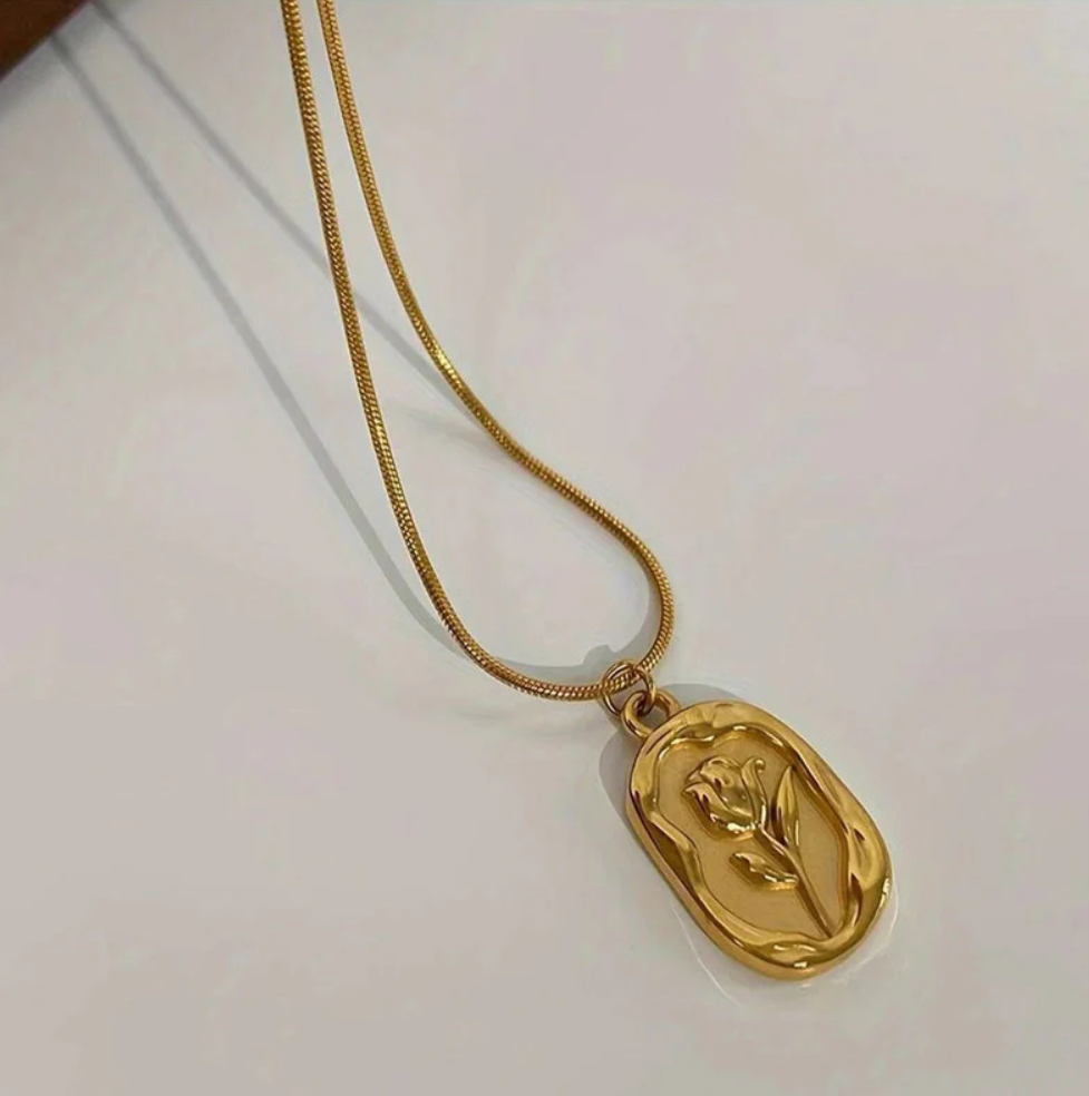 Golden Rose Medallion Necklace
