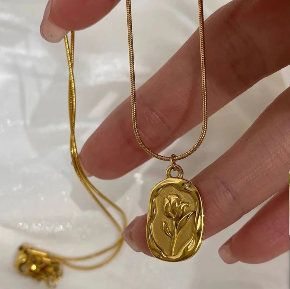 Golden Rose Medallion Necklace