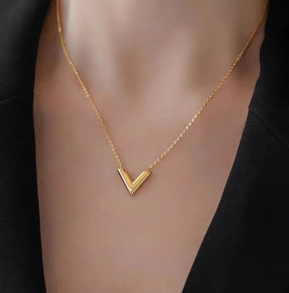 Golden V Charm Necklace