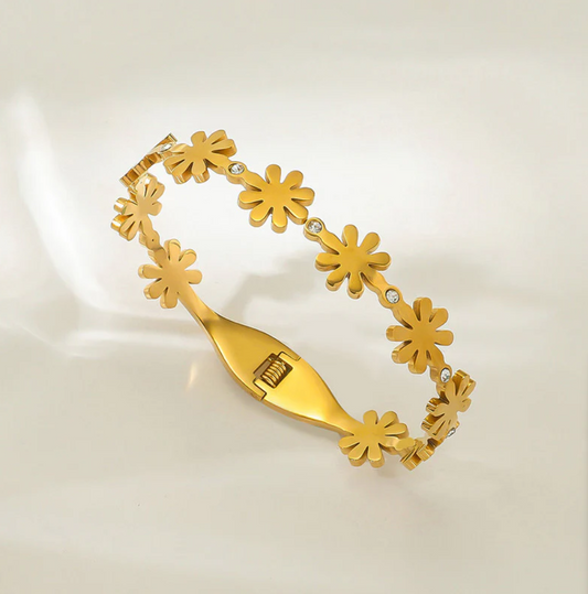 Golden Floral Bangle Style Bracelet