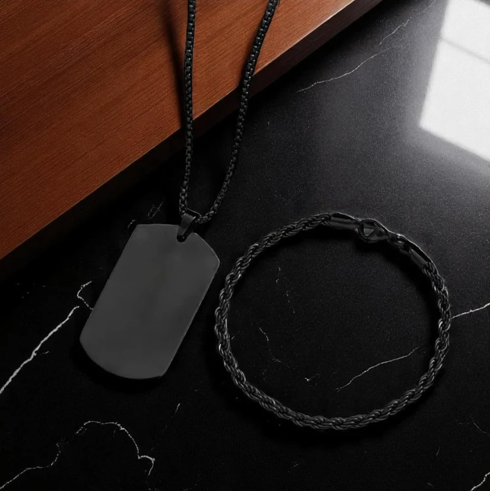 Mens Jewellery: Noir Titan Tag Set