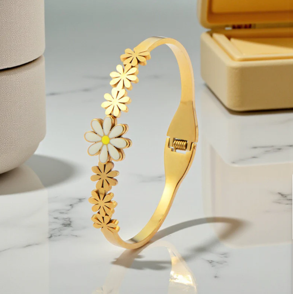 Floral Themed  Bangle Style Bracelet