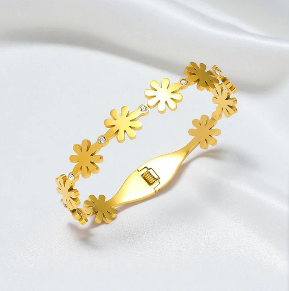Golden Floral Bangle Style Bracelet