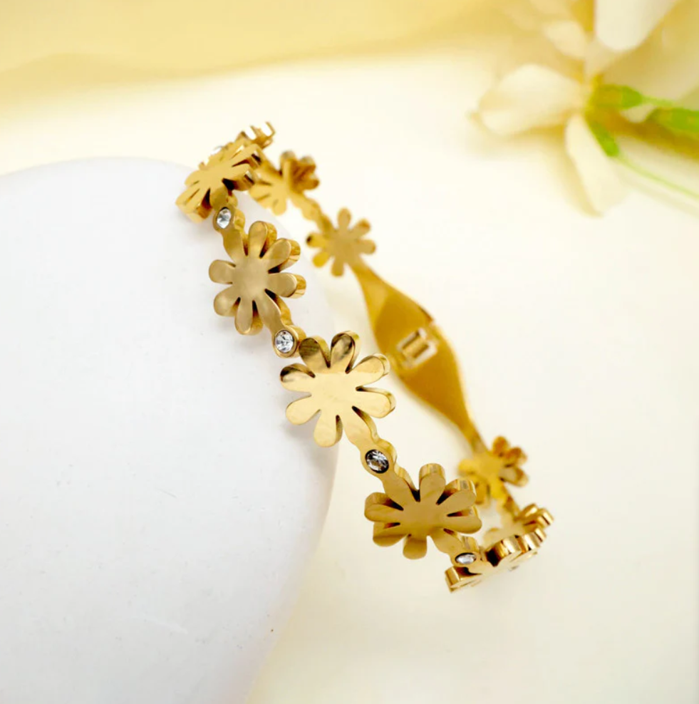 Golden Floral Bangle Style Bracelet
