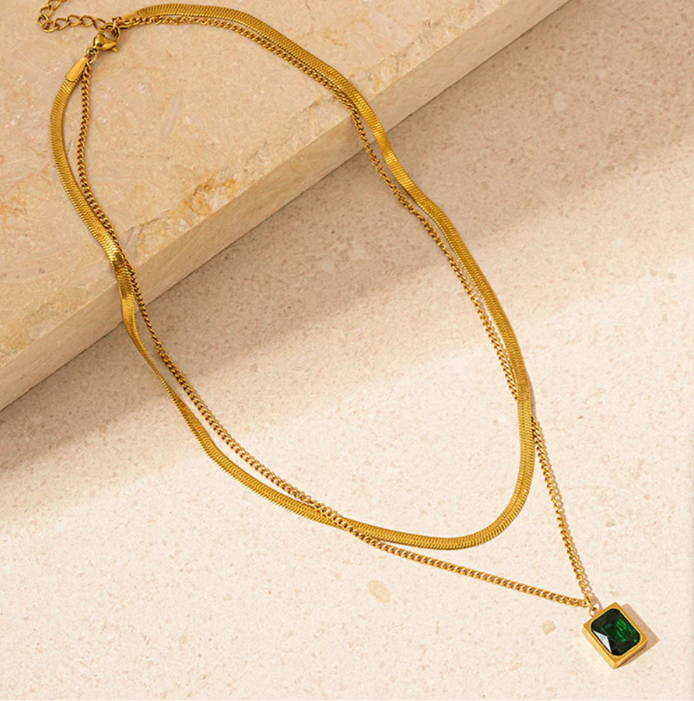 Aurelia Royale – Green Gem Layered Necklace