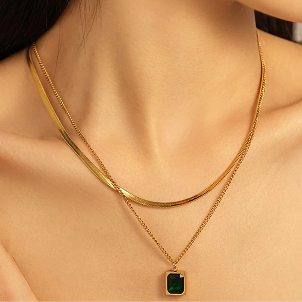 Aurelia Royale – Green Gem Layered Necklace