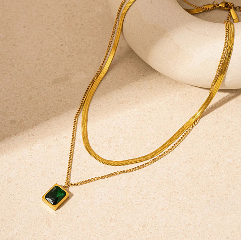 Aurelia Royale – Green Gem Layered Necklace