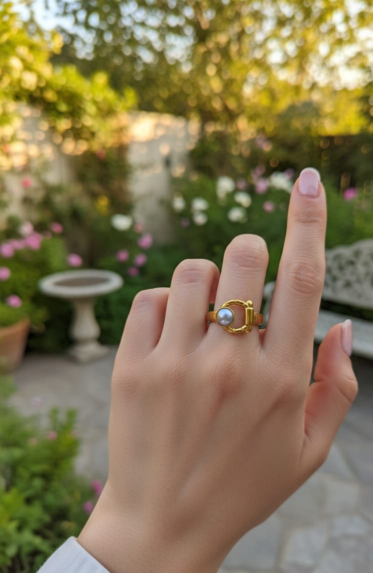 geometric Pearl Adjustable Ring