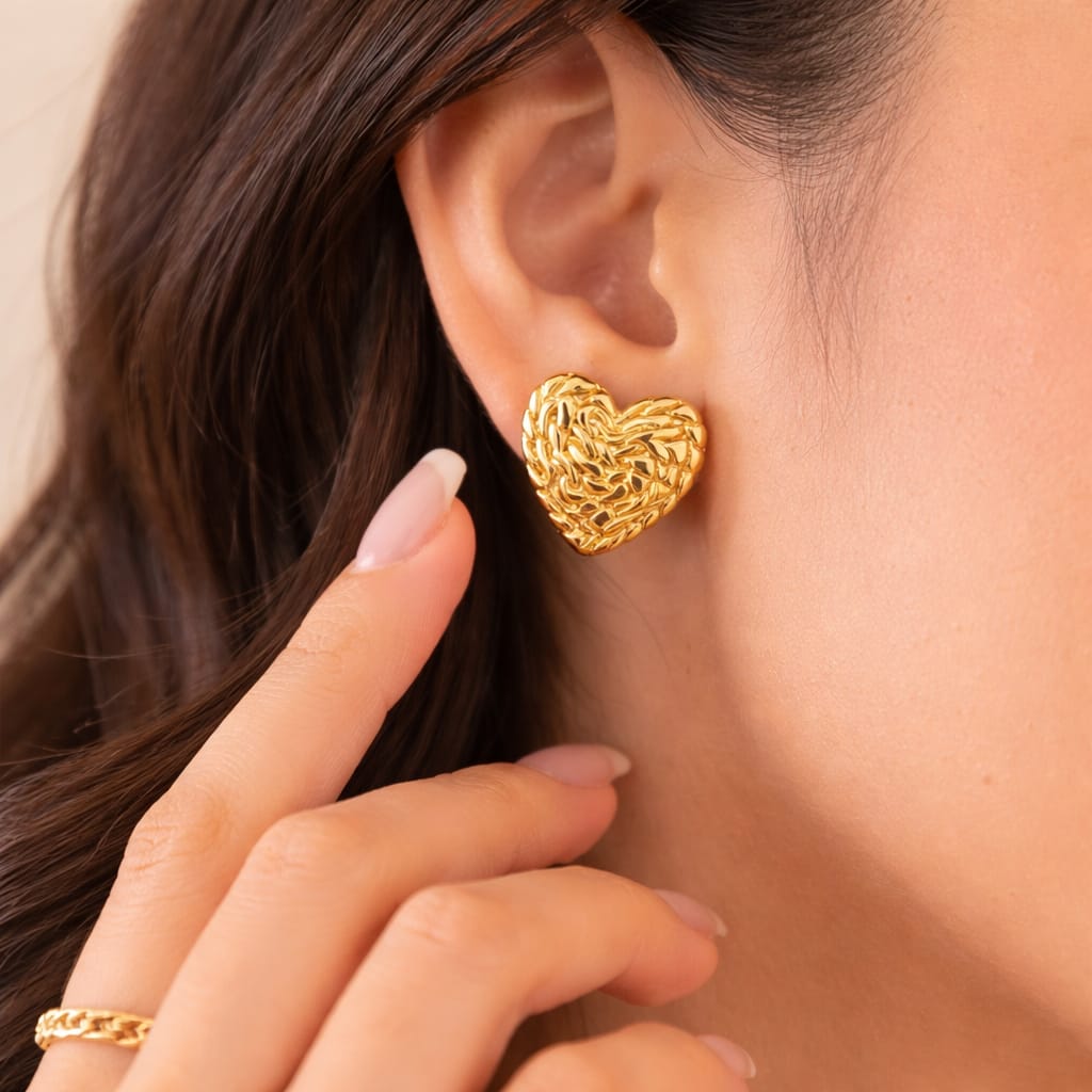 Golden Weave Heart Stud Earrings