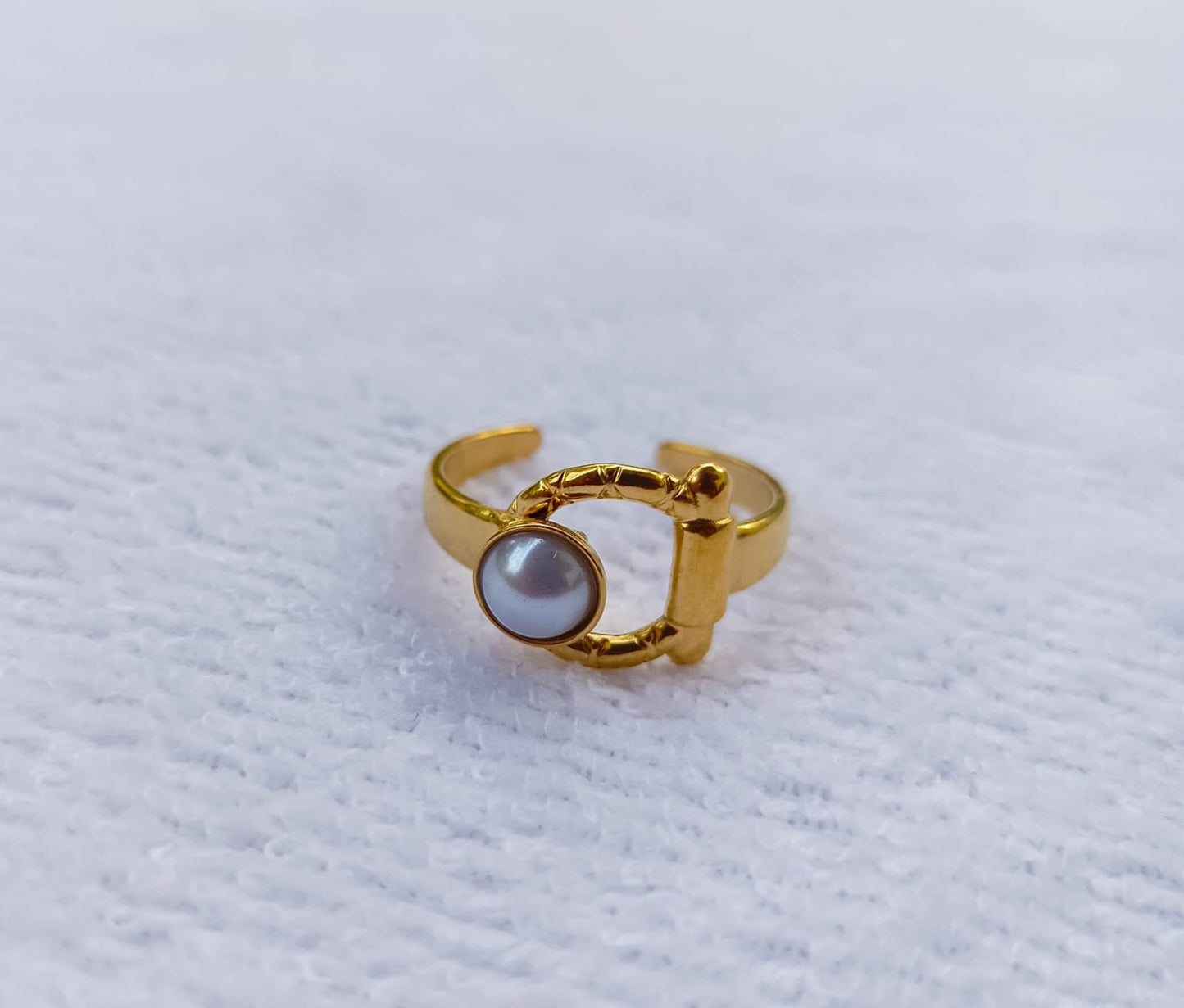 geometric Pearl Adjustable Ring