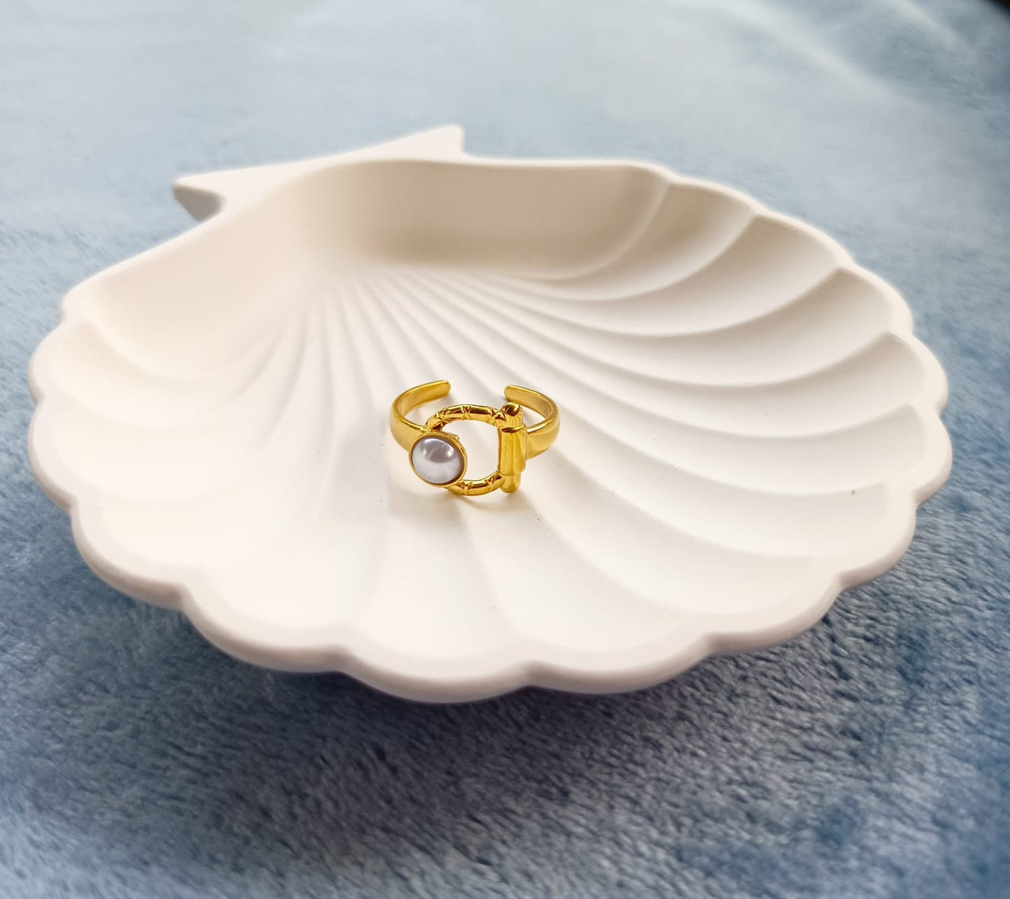 geometric Pearl Adjustable Ring