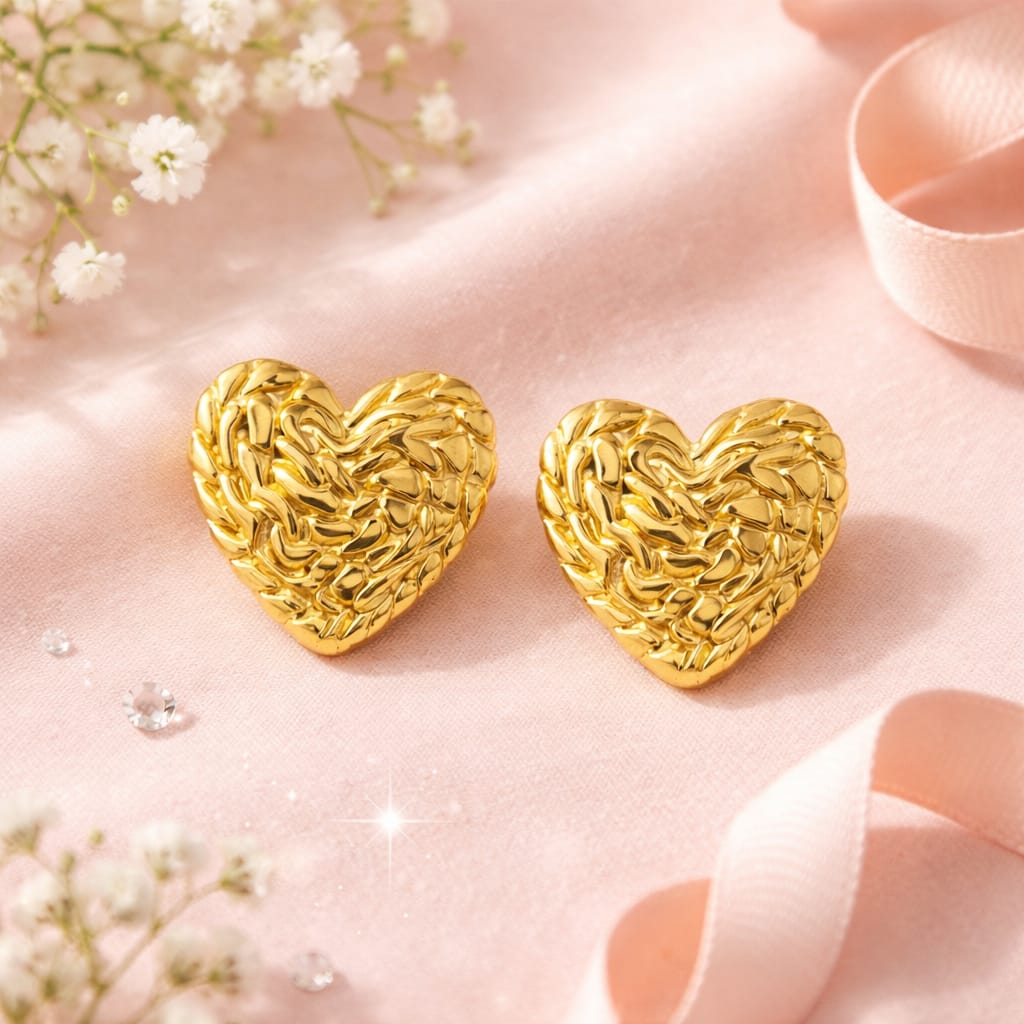 Golden Weave Heart Stud Earrings