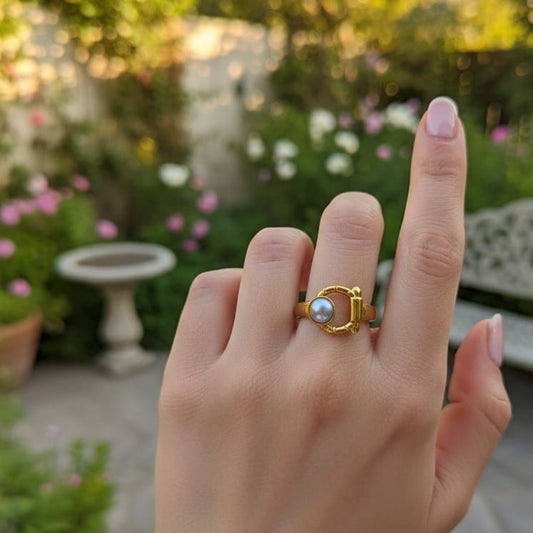 geometric Pearl Adjustable Ring
